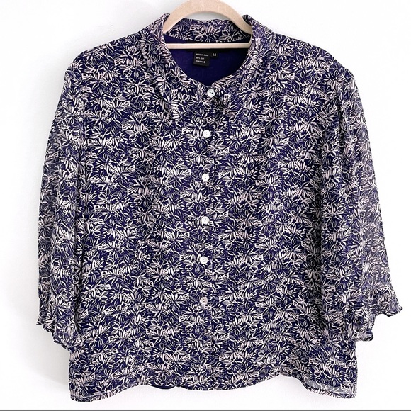 Elegant Floral Silk Button Down Shirt Blouse, 3/4 Sleeve, Office or Event Wear - Picture 2 of 8